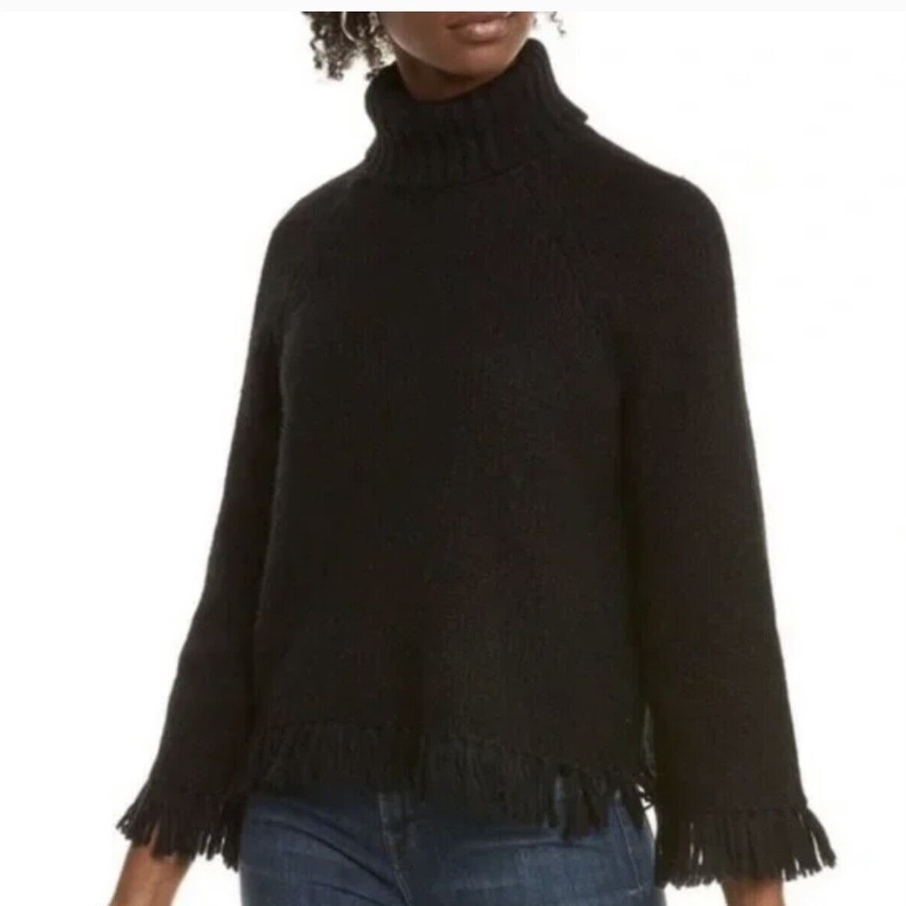Tory Burch Black Jennifer Fringe Sweater - Alpaca/Wool Blend - Medium